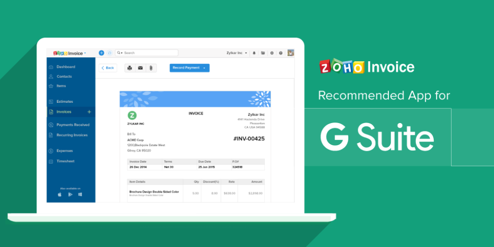 Zoho Invoice is now a recommended app for G Suite